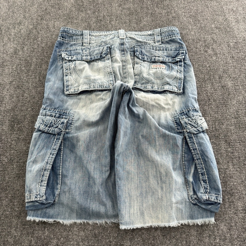 True Religion Denim Cargo Shorts Mens Size 29 Cutoff Raw Hem Big Stitch